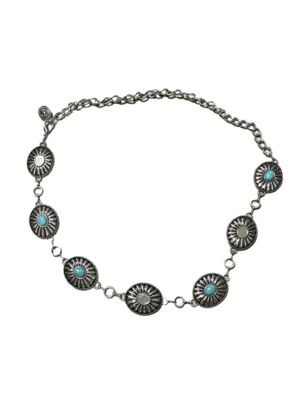 Silver Tone Western Concho Turquoise Chain Belt
